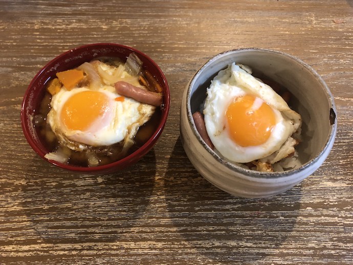 みそ汁とソーセージエッグ丼