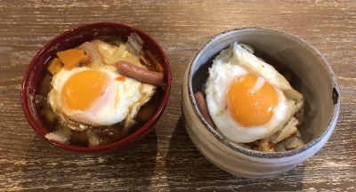 ソーセージエッグ丼とみそ汁